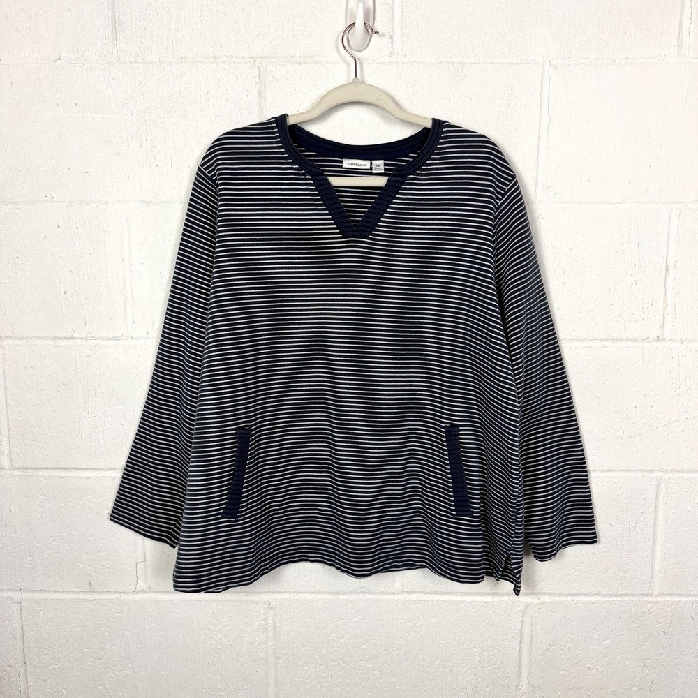 Croft & Barrow Striped Blue Tunic Top Plus Size 2X Ribbed Heavy Knit Preppy Cozy